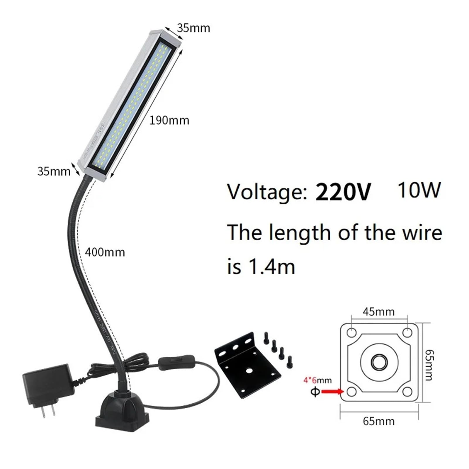Lampa maszynowa CNC projektor warsztatowy CNC 400 mm, elastyczne ramię, aluminiowa przemysłowa lampa LED 10-220 V (stała podstawa, UK)