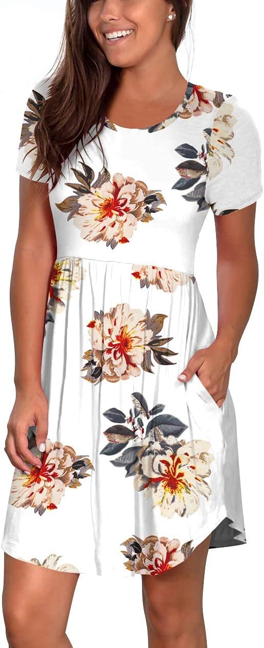 Atizon Women's Casual Dresses Crew Neck Swing Empire Waist Sundress Wrap T Shirt Dress with Pockets