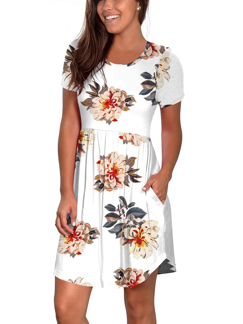 Atizon Women's Casual Dresses Crew Neck Swing Empire Waist Sundress Wrap T Shirt Dress with Pockets