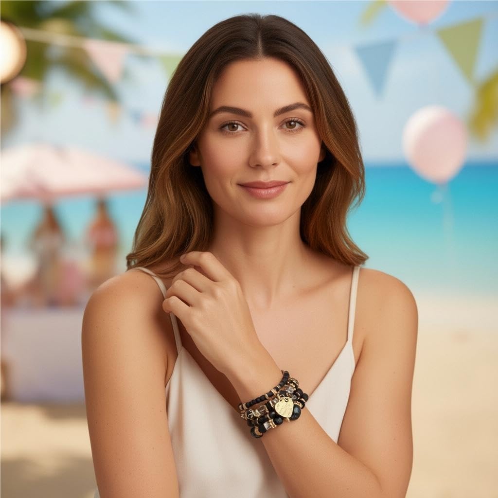 Bohemian Stackable Multi Layer Beaded Bracelets for Women Colorful Stacks Stretch Beads Heart Charm Elastic Bracelet Set Summer Beach Jewelry Gifts - Image 7