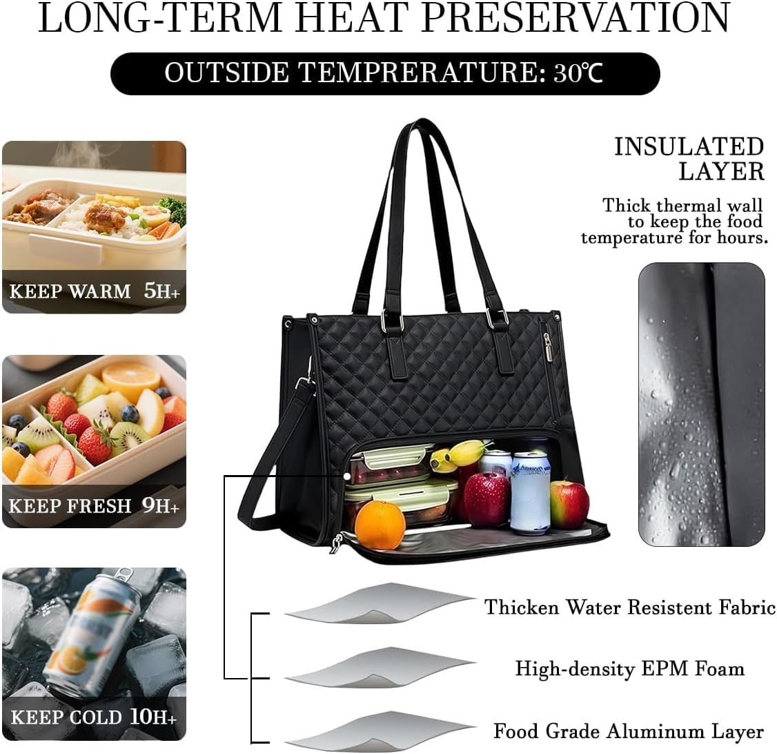 COZIESS 1Pcs, 2-in-1 Tote Bag & Insulated Lunch Bag Combo for Women & Men – Stylish Leakproof Lunch Tote with Purse, Removable Cooler Compartment, Perfect for Office, School, Travel 2