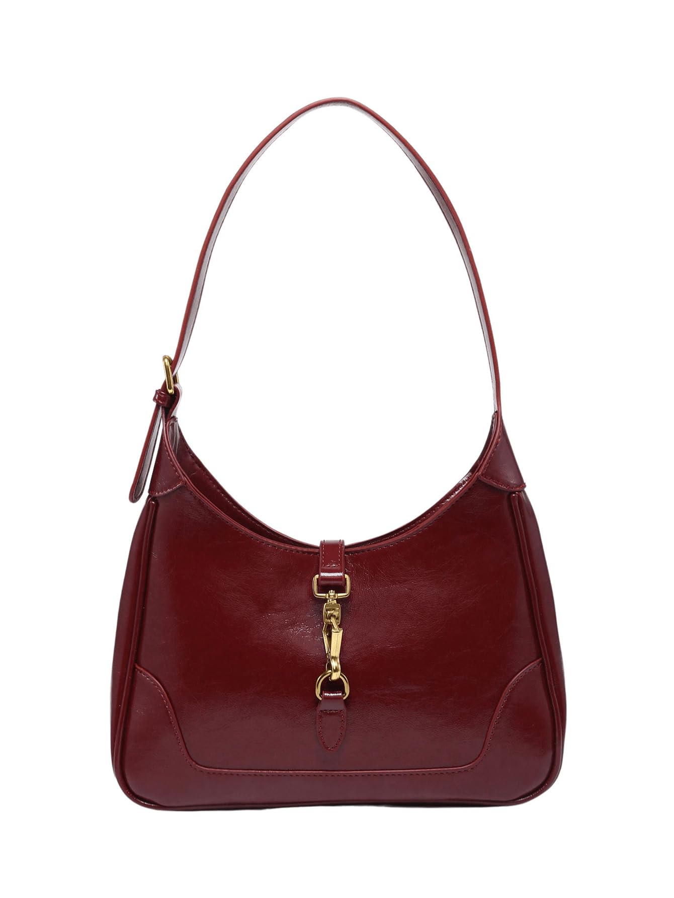 RoseSeek Women's PU Leather Clasp Shoulder Bag Adjustable Strap Vintage Hobo Handbags Purse Burgundy one-size