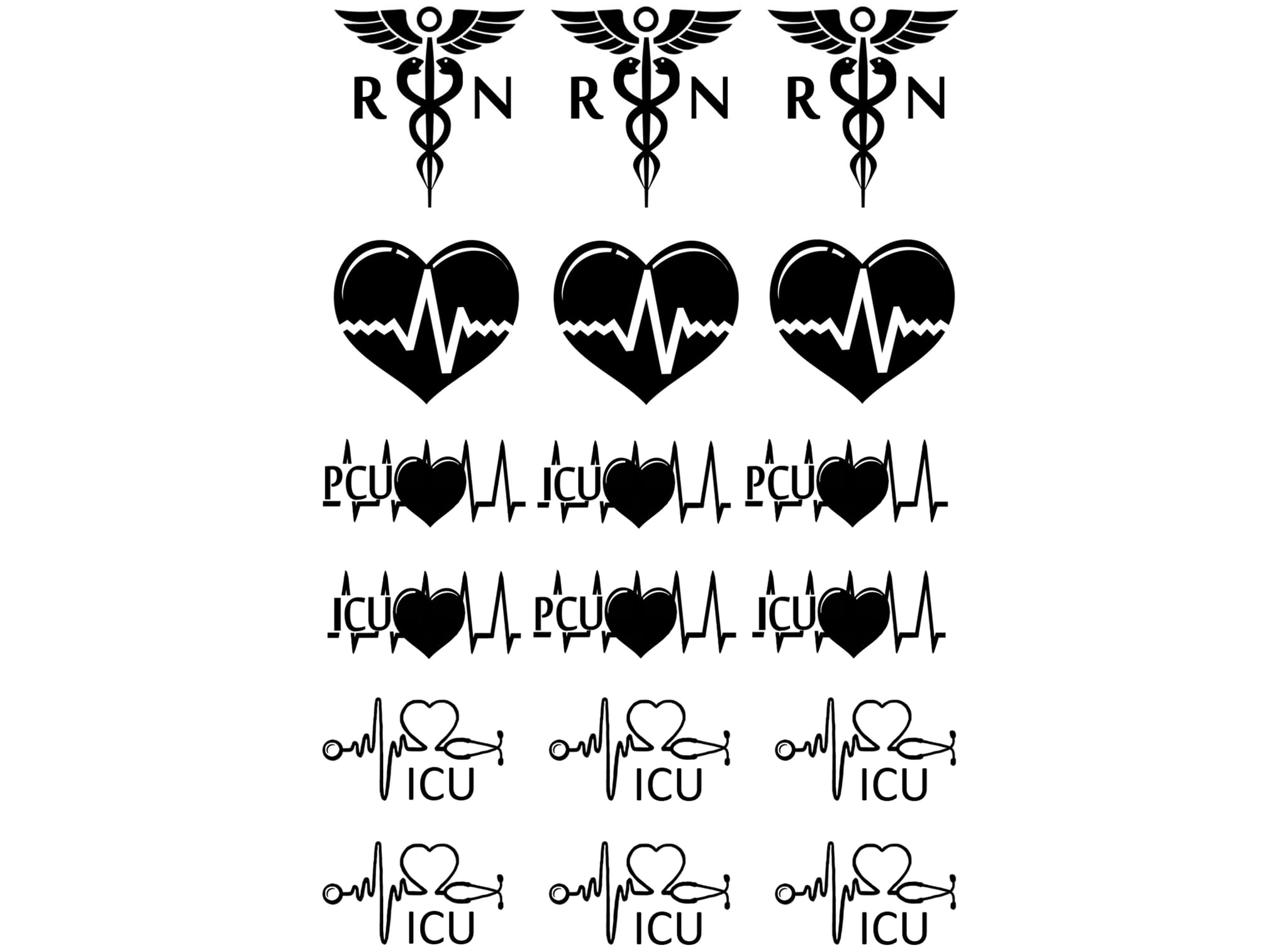 RN ICU Nurse 18 pcs 1 Inch Black Fused Glass Decals