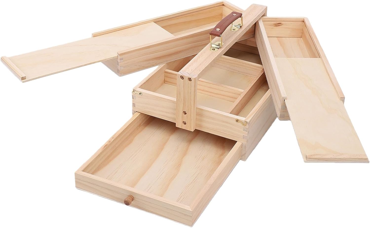 banapoy Artist Supply Storage Box, Multi Functional Box, Wooden Artist Tool Supply Organizer and Brush Storage with Detachable Drawer, for Pastels, Pencils, Pens, Markers