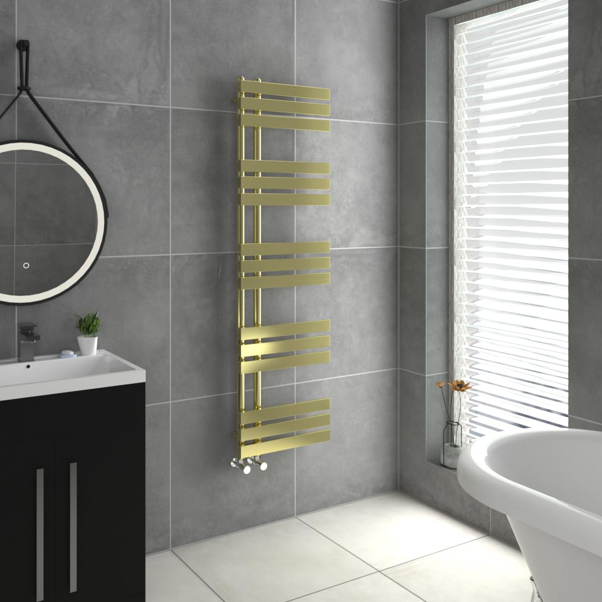 Warmehaus Brushed Brass Designer Heated Towel Rail D Shape Bathroom Ladder Style Radiator Warmer Central Heating 1600X450mm
