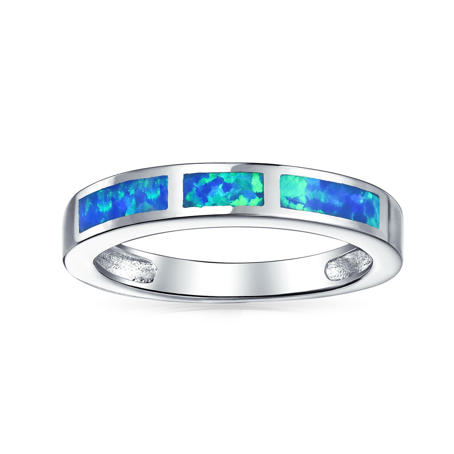 Personalisieren Geometrische Ewigkeit Blau Oder Rosa Erstellt Opal Inlay Stapelbar Band Ring Für Frauen Oktober Geburtsstein .925 Sterling Silber