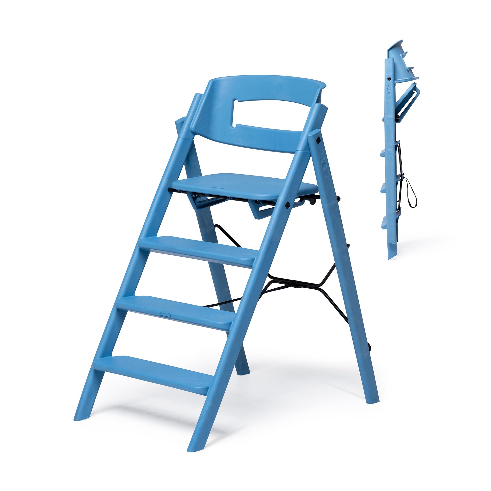 KAOS KLAPP Foldable High Chair – Space Saving Baby & Toddler Chair – Folds Flat Instantly – Fully Assembled – Ergonomic Active Sitting – Recycled Material – Swedish Blue