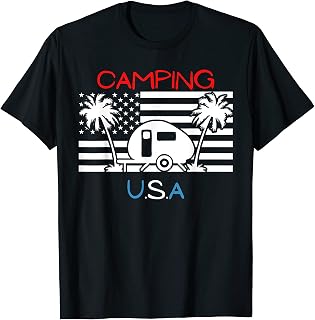 Camping USA Patriotic RV Flag 4th of July Red, White, & Blue T-Shirt for Women Kids Men