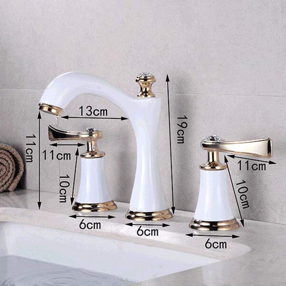 3 Orificios Grifo Lavabo Baño Latón Doble Manija Frío Y Calor Grifo Baño Inodoro Lavabo Grifo-Blanco