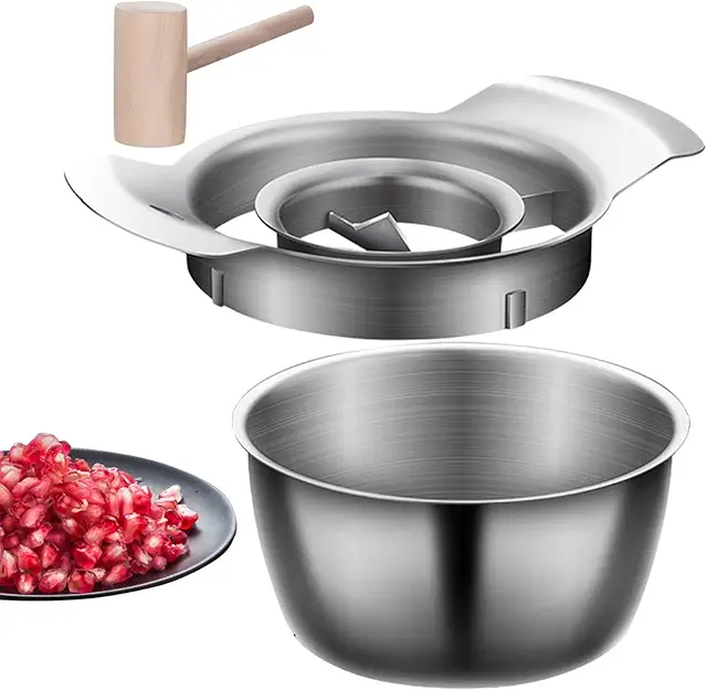 Granatapfelschäler Set aus Edelstahl mit Schüssel und Entkerner
