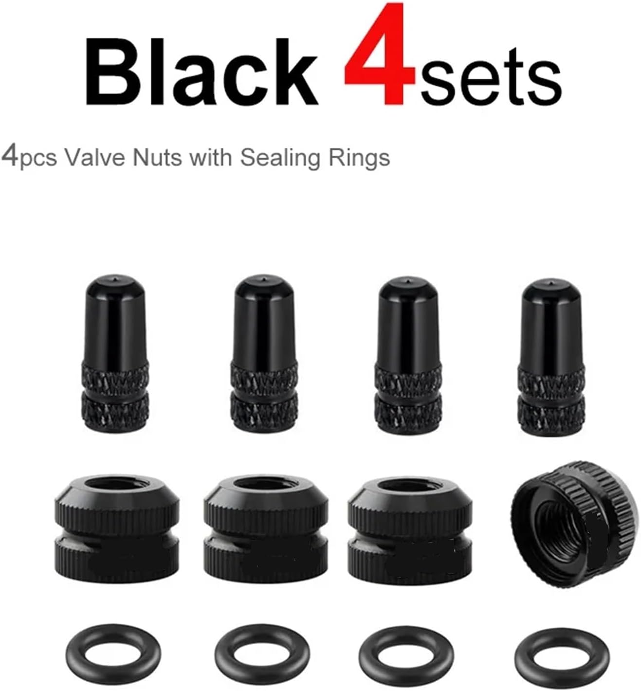 2~8sets Bicycle Tire Valve Nut with Presta Cap Set MTB Road Bike Tubeless Protection Screw and Cover(Black 4sets)
