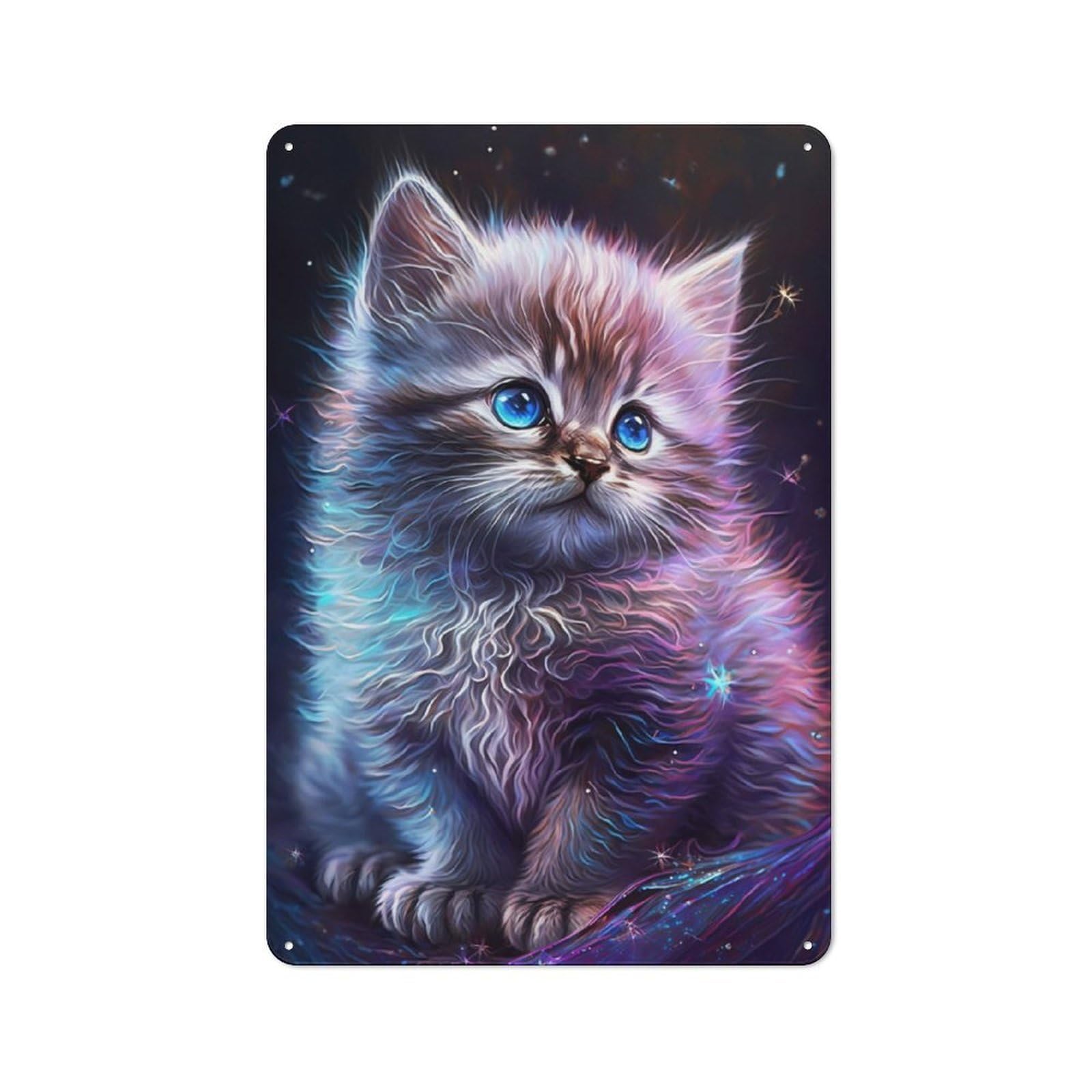 Junmoney Cute Galaxy Kitten Vintage Metal Plaque 30X20cm Featuring For Pub Or Café, Suited To Café Interior Fans