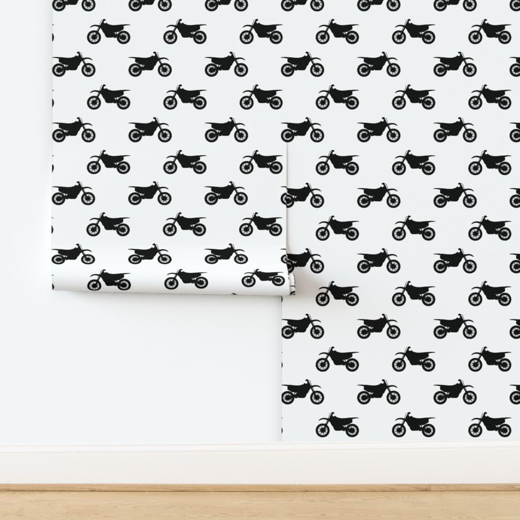 Peel & Stick Wallpaper 3ft x 2ft - Motocross Bike Dirt Motorcycle Baby Boy Monochrome Masculine Custom Removable Wallpaper by Spoonflower