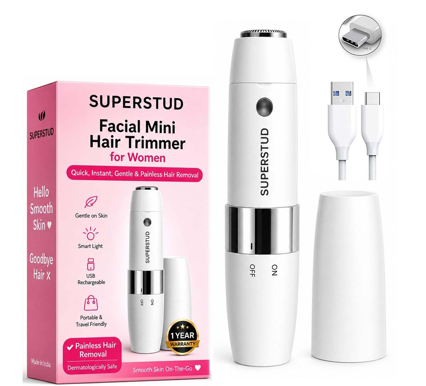 Face Trimmer for Women Facial Hair || Rechargeable Electric Trimmer for Woman || 1 Year Warranty || Face, Upper Lips, Chin, Peach Fuzz and Eyebrow Trimmer - 90 Min Runtime-image-11