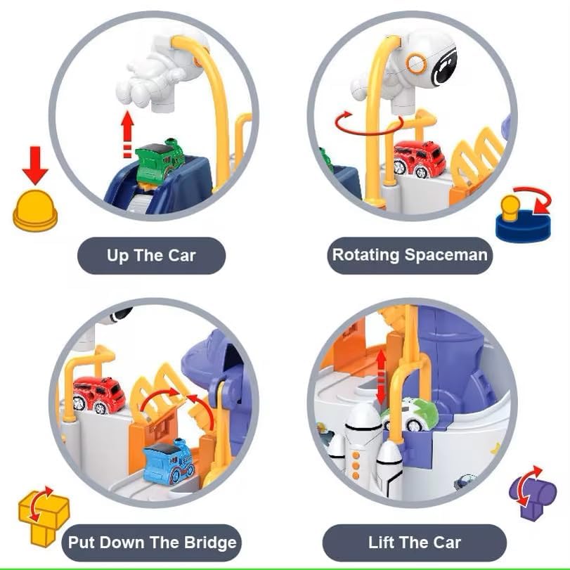 KERBRO Space Orbit Challenge Adventure Cars Track Toys for 3+ Year Old Boys Girls, City Rescue Preschool Educational Toy Vehicle Puzzle Car Track Playsets for Toddlers 4
