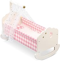 Pithfor Wooden Baby Doll Crib Set for 18 Inch Dolls - Rocking Bed with Canopy, Bedding & Accessories