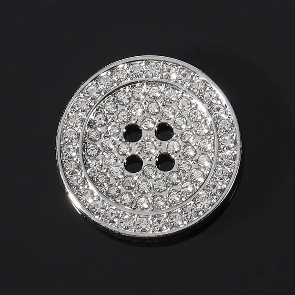 Guziki, guziki metalowe, Guziki 10 szt. wysadzane diamentami Ziarna strasu 4-otworowe Metalowe guziki Odzież Ozdobne(Silver,25mm)