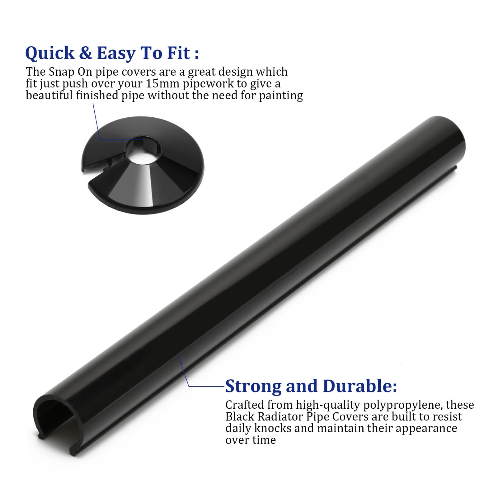 Radiator Pipe Covers and Collars 15mm x 200mm Black - Image 3