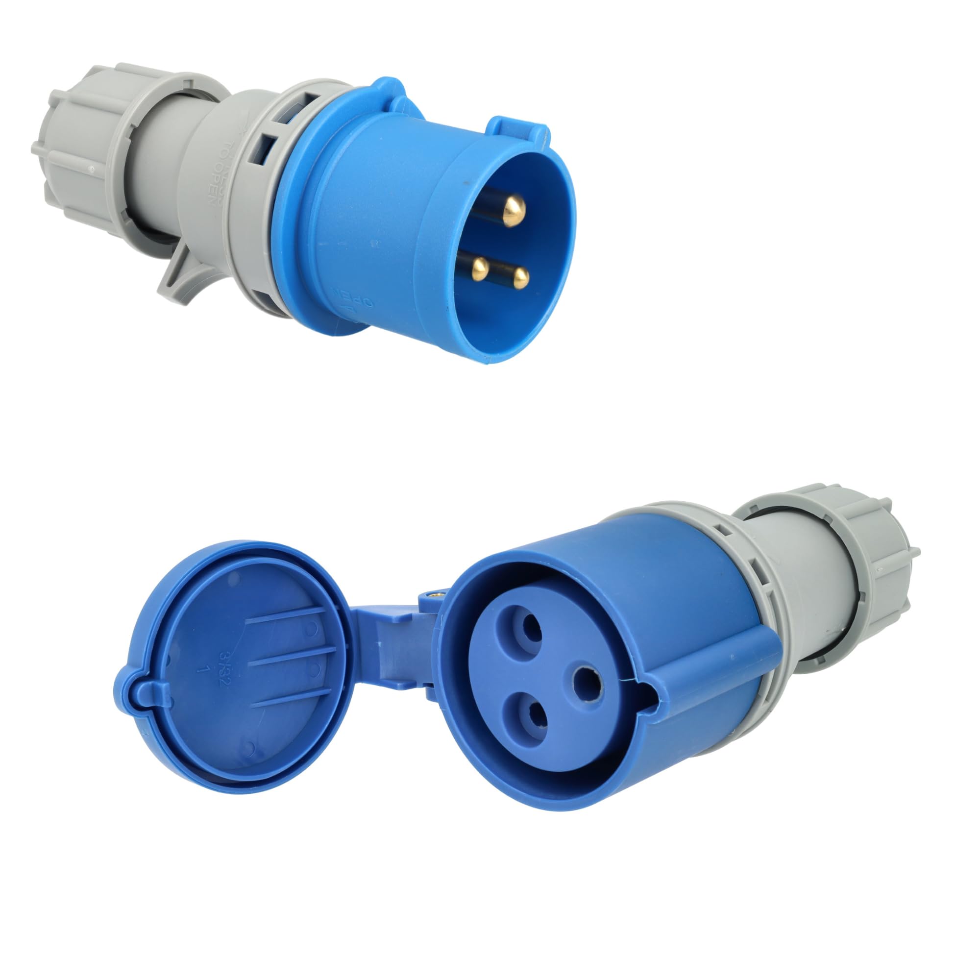 Jandei - Pack connecteur de puissance, prise industrielle 32A 2P+T (3 pôles) 240-415 Vac IP44, mâle aérien + femelle aérienne. Prises industrielles Adaptateur
