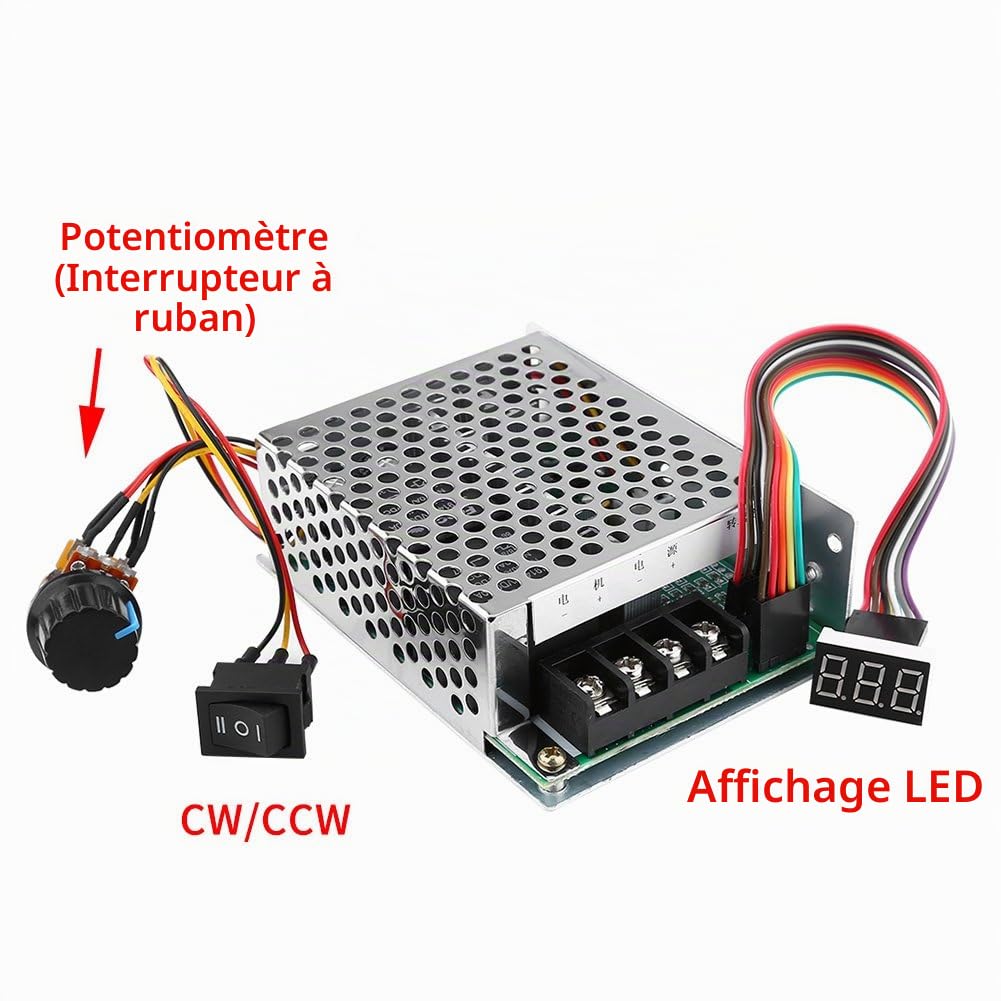 DC 10-55V 40A PWM Régulateur de Vitesse Moteur à Courant Continu Interrupteur Avant Arrière, Contrôleur de Vitesse de Moteur