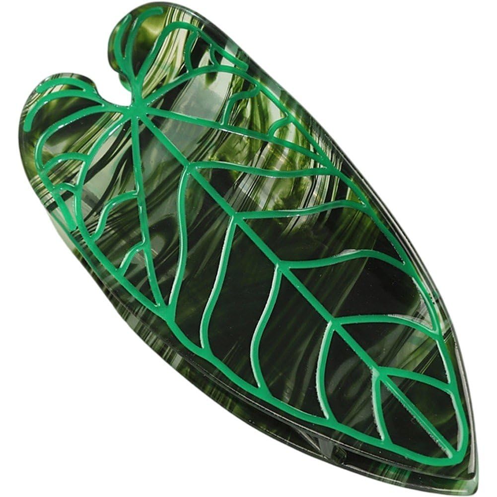 Sslvya Green Leaf Claw Clips Non-slip Strong Shark Hair Catch Barrette for Wpmen Ladies Thick Thin Curly Hair Styling Accessories