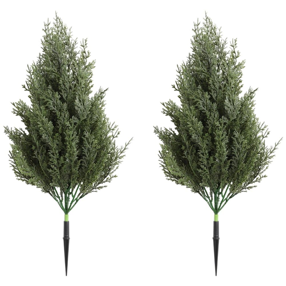 Casiler 2pcs Artificial Tree with Ground Stake Realistic Bushes Plants Ground Plug for Outdoor Yard Front Porch Xmas Decor
