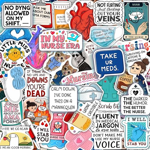 100Pcs Funny Nurse Stickers for Water Bottle Laptop - Nurse Appreciation Gifts RN Party Supplies - Nursing Week Healthcare Medical Hospital Stickers