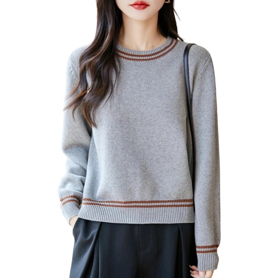 Autumn and Winter Womens 100 Pure Cotton Sweater Casual O-Neck Knitted Pullover Loose Color Womens top