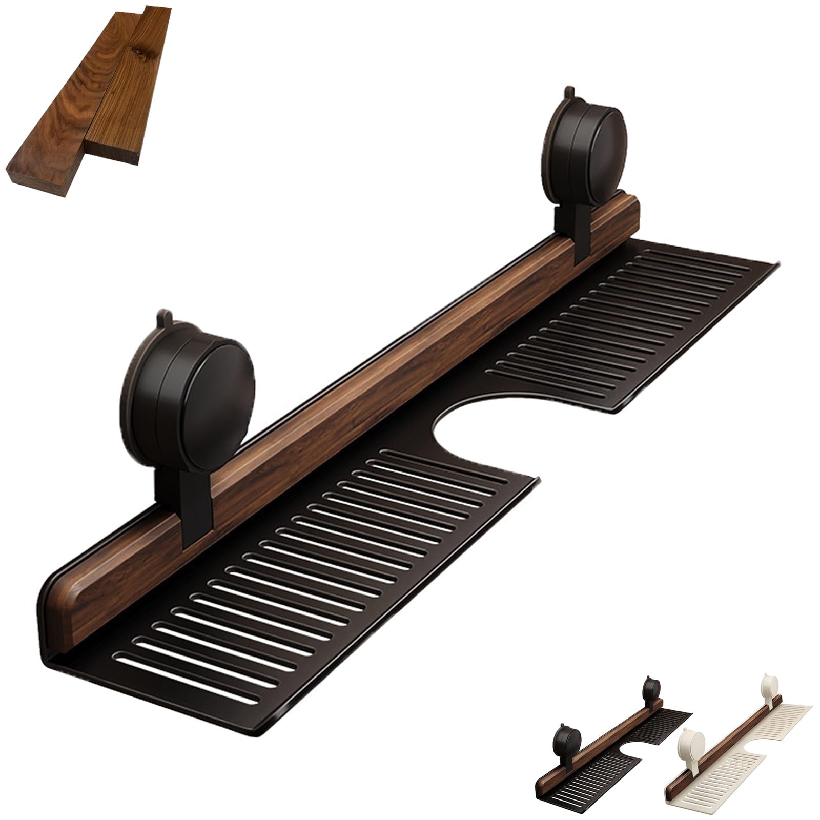 Auriiktch Walnut Suction Cup Bathroom Shelf, No-Drill Bathroom Organizer Shelf for Sink and Vanity, Aluminum Suction Cup Shower Caddy (M Black)