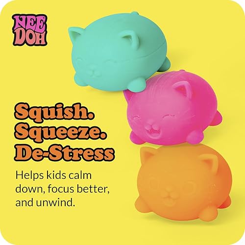Miniatura 6 de Schylling NeeDoh Teenie Cool Cat - Juguete sensorial para apretar, contiene 3 mini globos Groovy, 1.5 pulgadas de ancho, el color puede variar