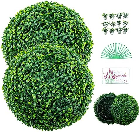 A & R 2 Pcs 18.90" Artificial Boxwood Balls, 4 Layers Artificial Plant Topiary Ball with Extra Leaves, a Scent Pouch a& 20 Zip Ties, UV Protected Faux Spheres Set for Indoor & Outdoor Decor