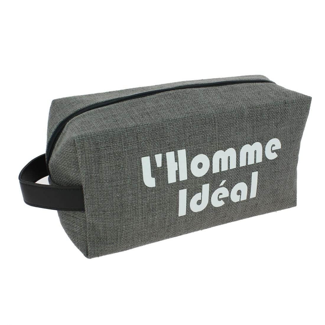 Trousse de toilette homme Emmanuel Création grand format gris souris uni fait main
