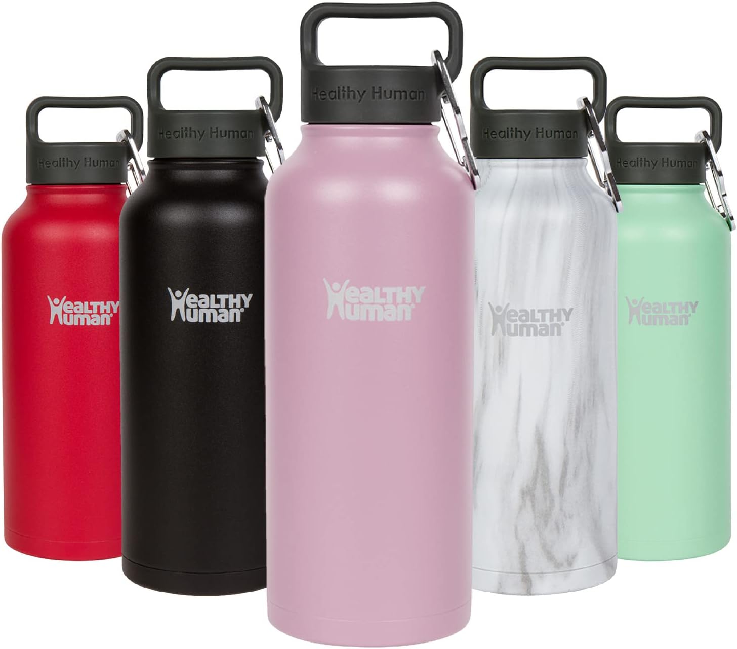 Healthy Human Stainless Steel Vacuum Insulated Water Bottle | Keeps Cold 24 Hours, Hot 12 Hours | Double Walled Water Bottle | Carabiner and Hydro Guide | 32 oz Guacamole