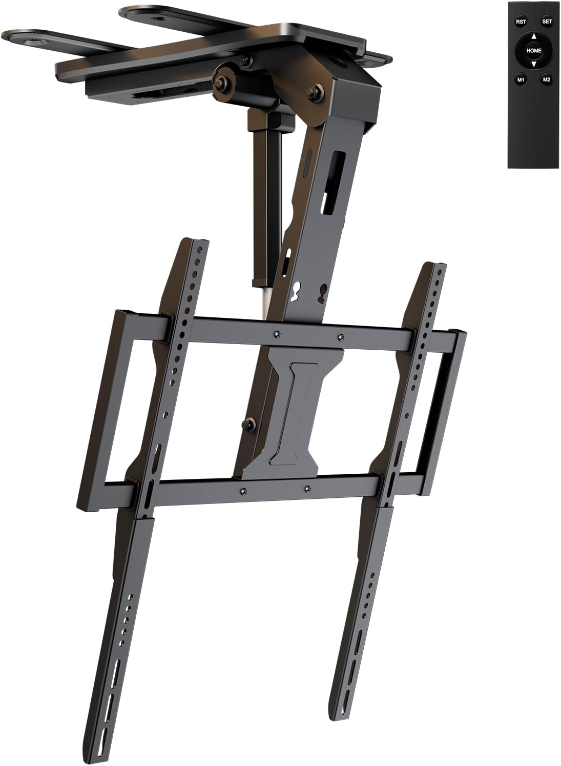 Motorized Ceiling TV-Mount for 37-75'' TVs - Electric Drop Down TV Mount with Remote Control, Includes Extension Arm Adapters for Lower VESA TVs, Holds up to 99 lbs, VESA 200x100 to 600x400 mm, Black