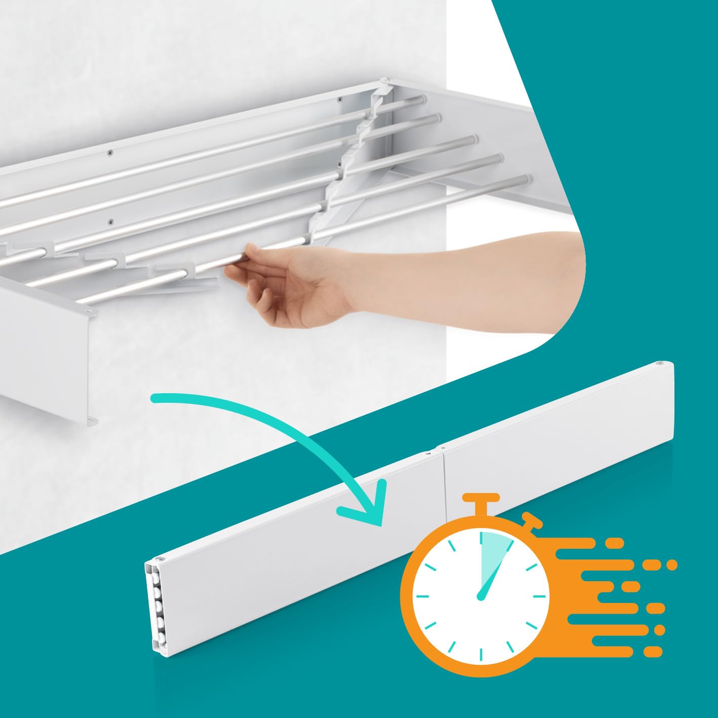 Stendibiancheria Da Parete Pieghevole 5 Aste - Bianco, 80cm, Per Interni/Esterni - Foto 9