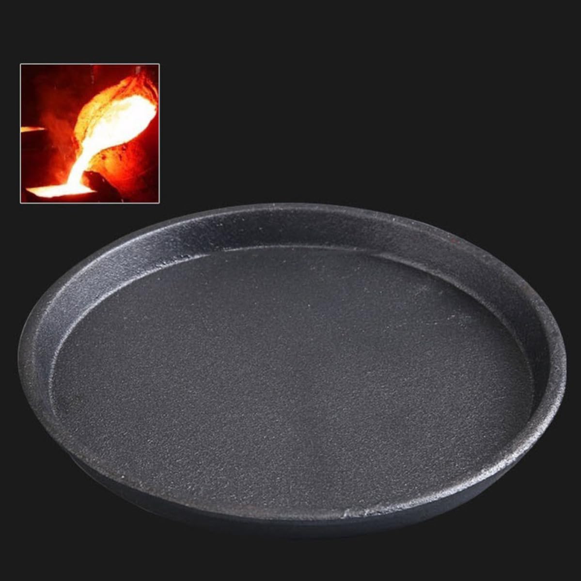 Assiette à Steak en Fer Épais Ronde 1 Set avec Base en Bois | Plat de Service Usage Maison Couleur Aléatoire Conserve la Chaleur Finition Antiadhésive pour Restaurant