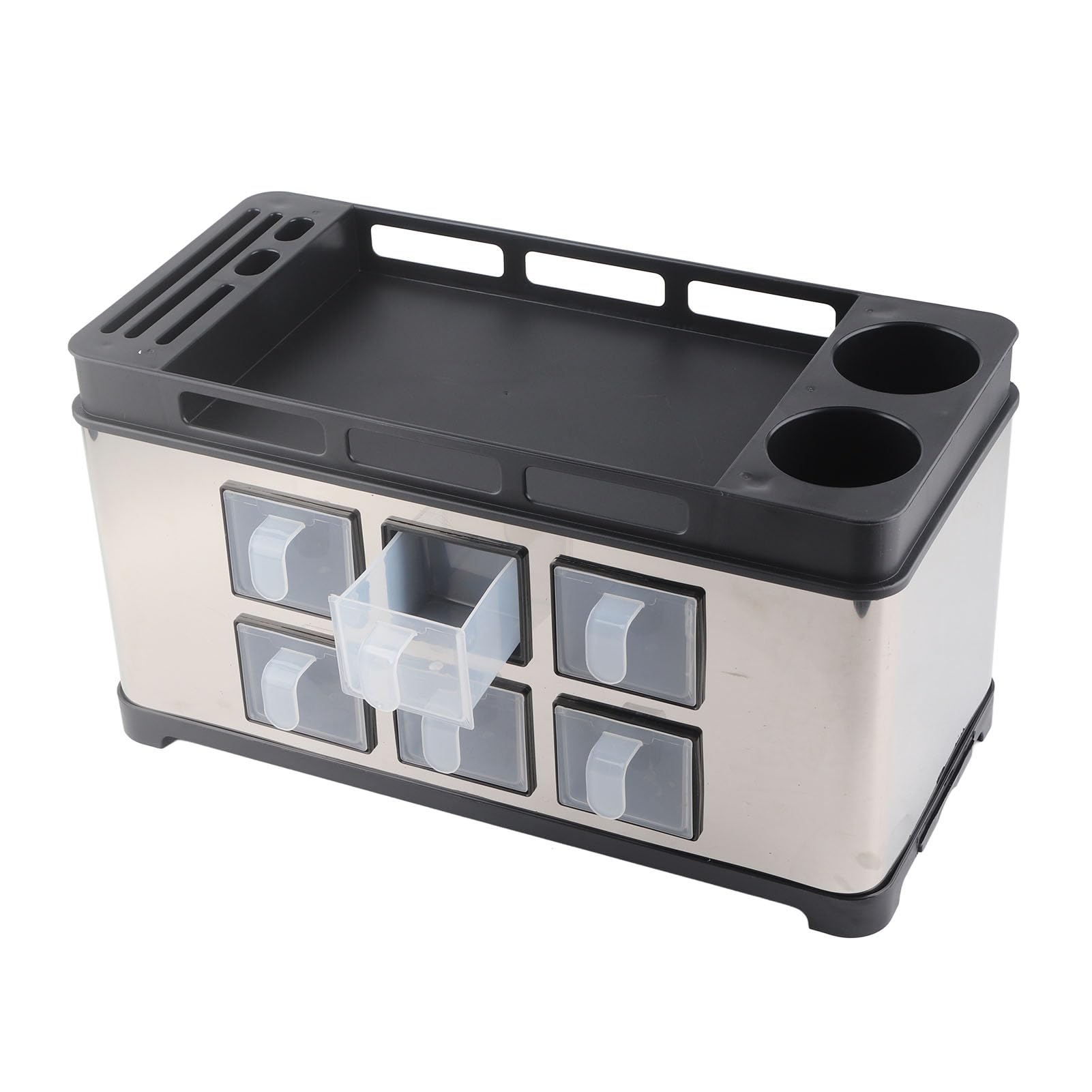 Jiawu Organizador de Encimera de Cocina con Bandeja de Drenaje Transpirable, Caja de Almacenamiento de Botellas de Acero Inoxidable PP, Soporte Multifuncional para Especias para Condimentos,