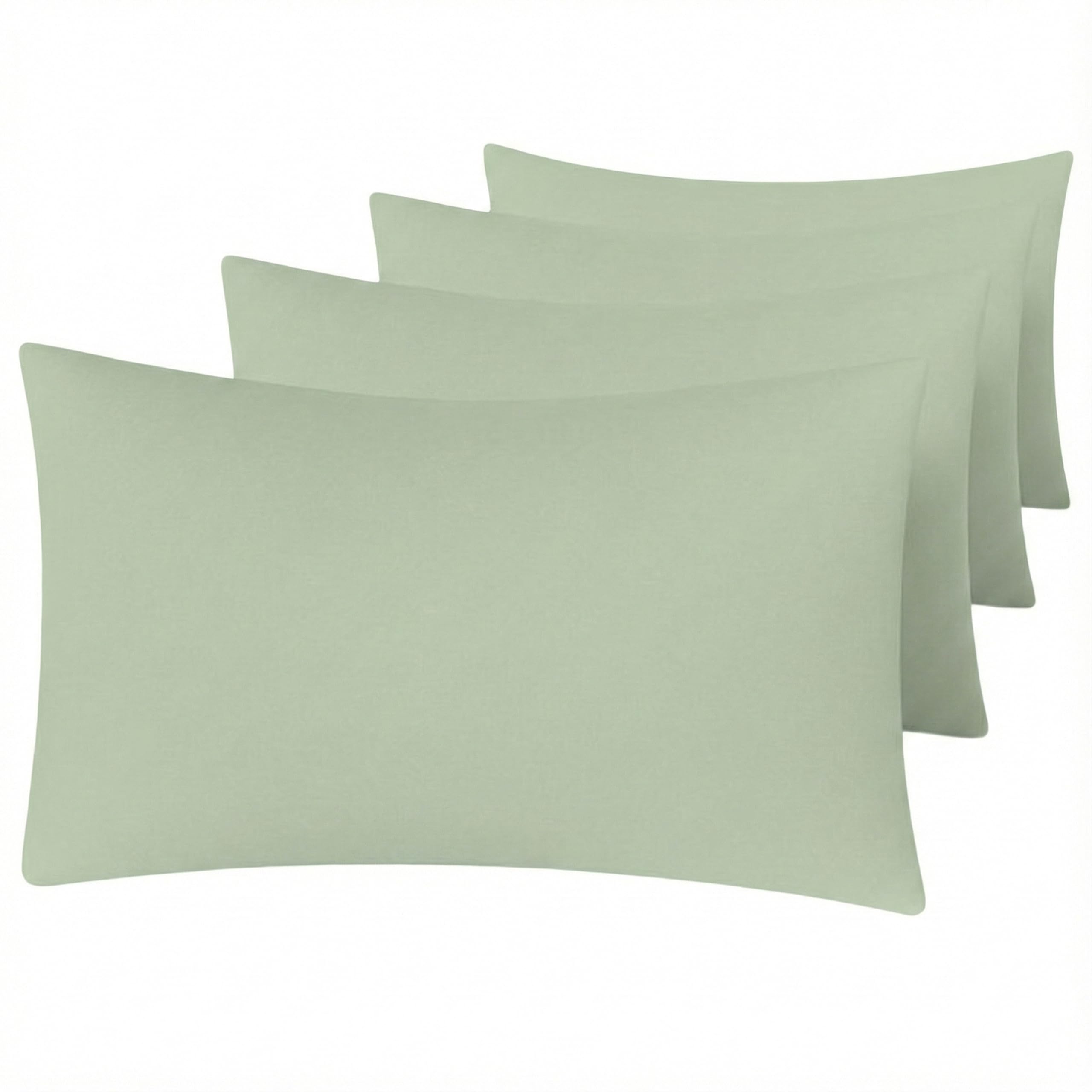 Pillow Cases 4 Pack - Super Soft Brushed Microfiber Sage Green Pillowcases with 15cm Envelope Flap Closure Wrinkle & Fade Resistant - (50 x 70cm)
