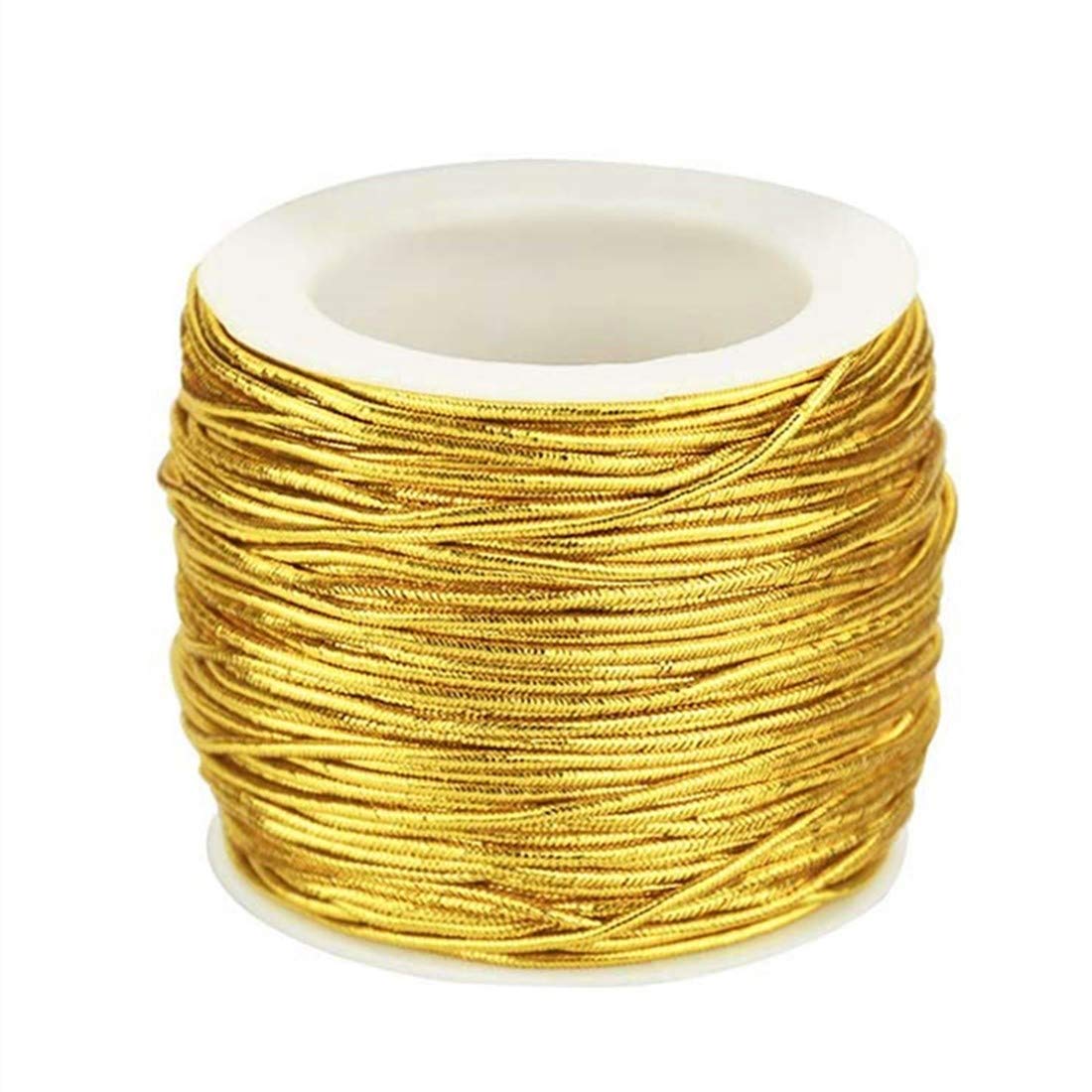 30m Metallic Elastic Cords Stretch Metallic Cord Metallic Tinsel String Cord Rope Beading Thread for Gift Wrapping Hanging Tag (gold, 2mm)