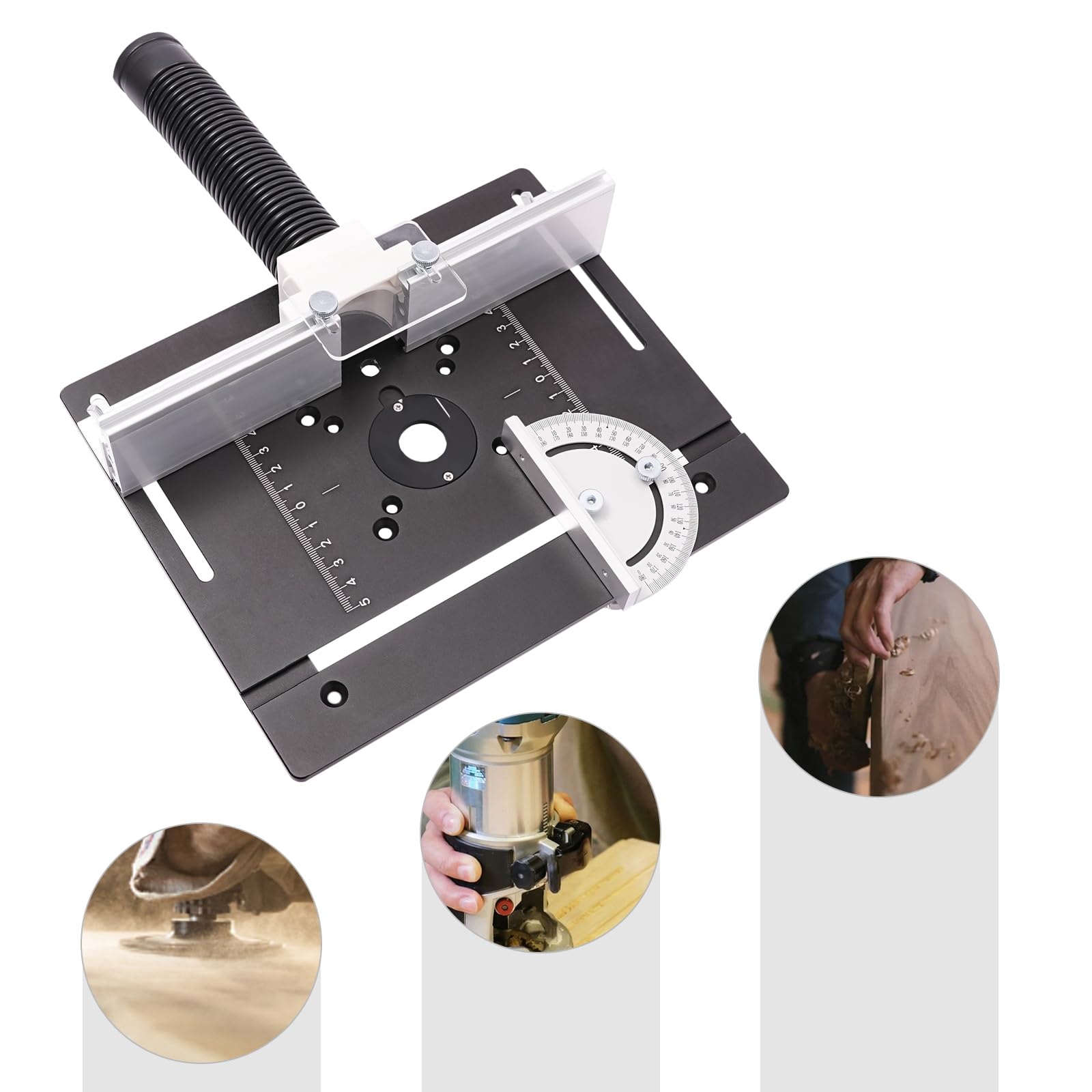 Piastra per router da tavolo, 24 x 20 cm, per la lavorazione del legno, per incisione, rotazione a 180°, in lega di alluminio, fresa superiore con scala chiara per fai da te, ingegneri, falegnami