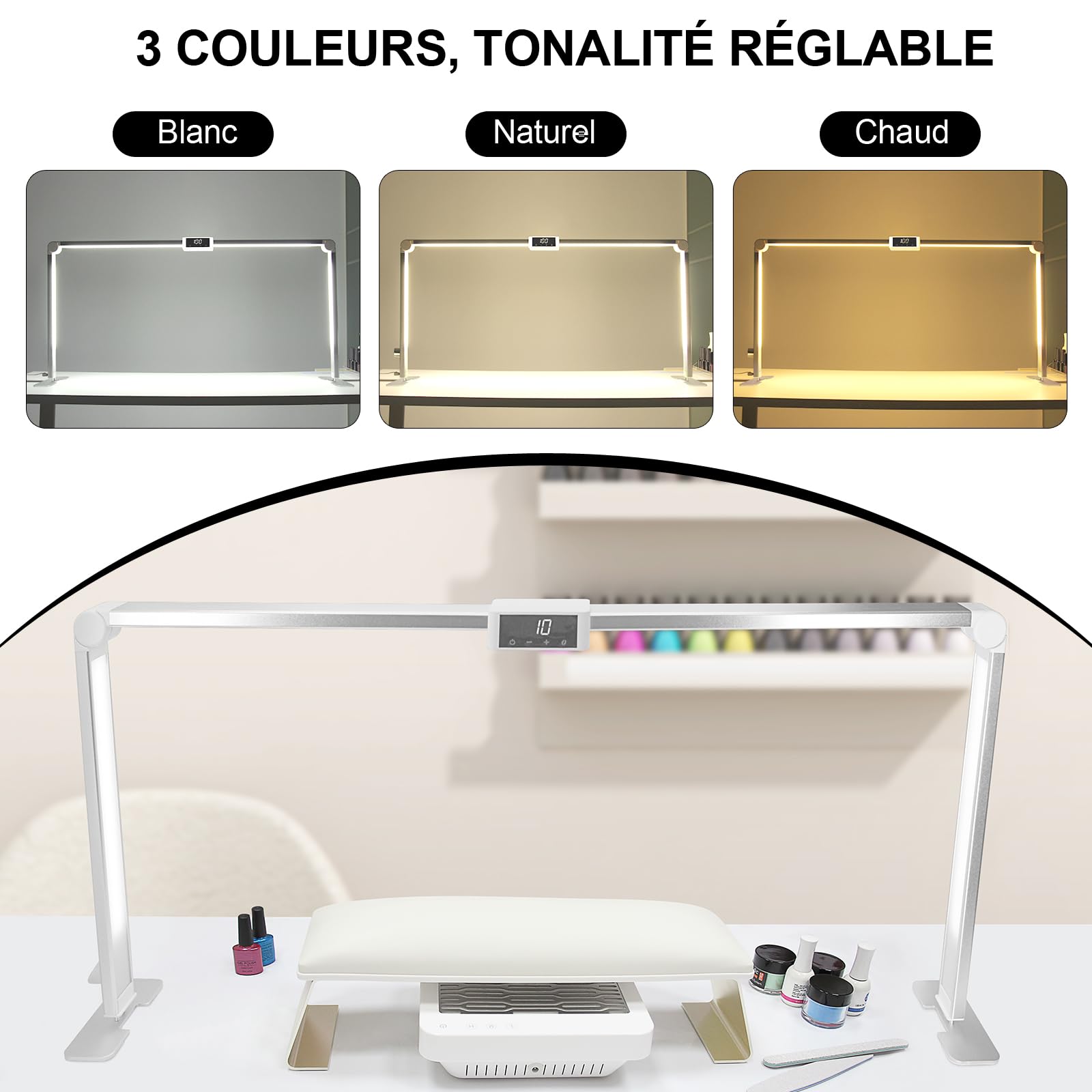 Lampe de Table pour Ongle,Lumière de Bureau Pliable pour Ongles,Lampe Extension de Cils écran Tactile pour Manucure,3 Modes de Couleur & Luminosité Réglable