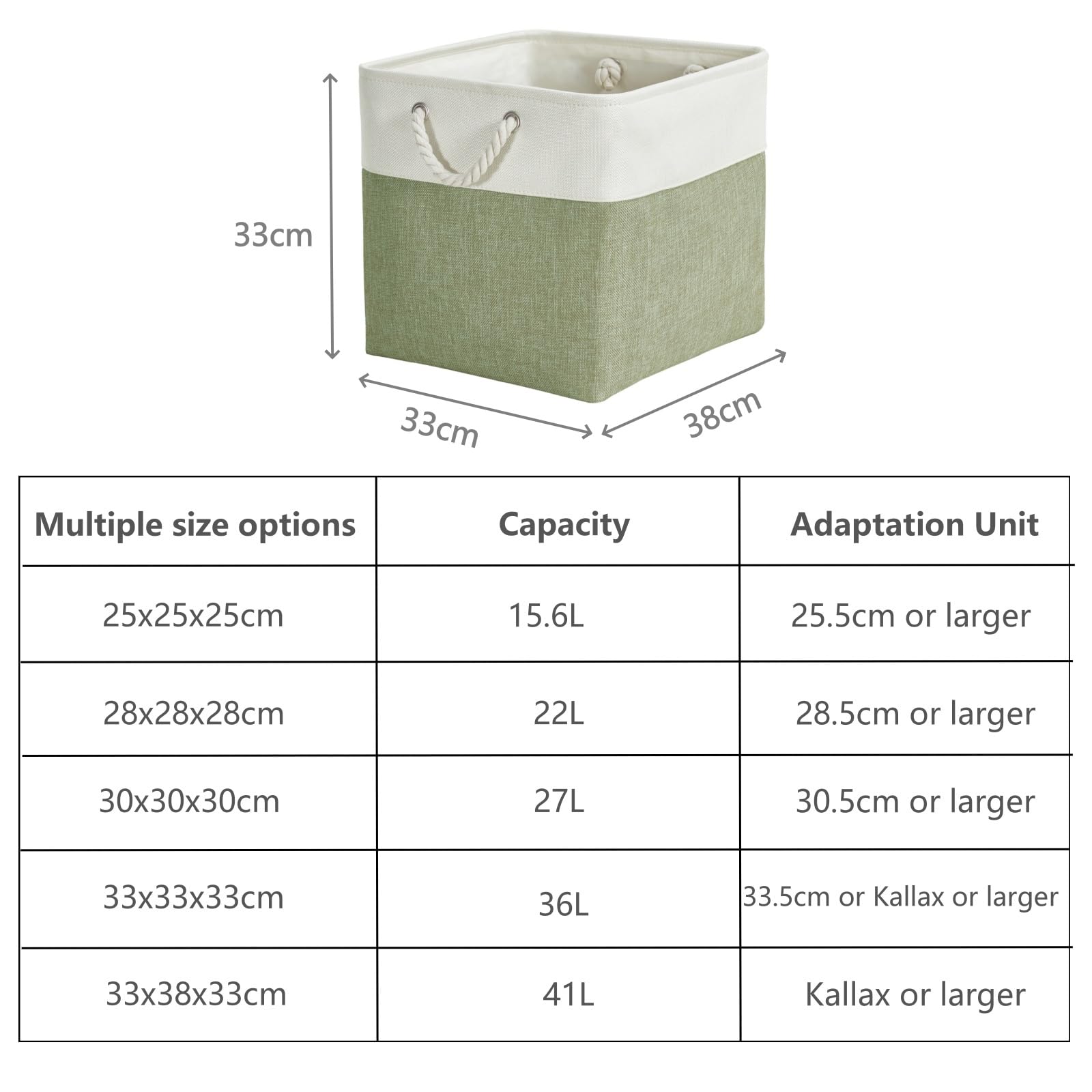 Kallax Lot de 4 boîtes de rangement en tissu pour jouets, chambre d'enfant, vêtements, placard, 33 x 38 x 33 cm (vert/blanc)