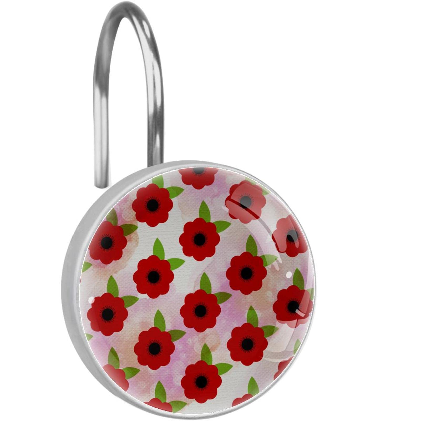 Crochets pour rideau de douche coquelicot design floral rouge