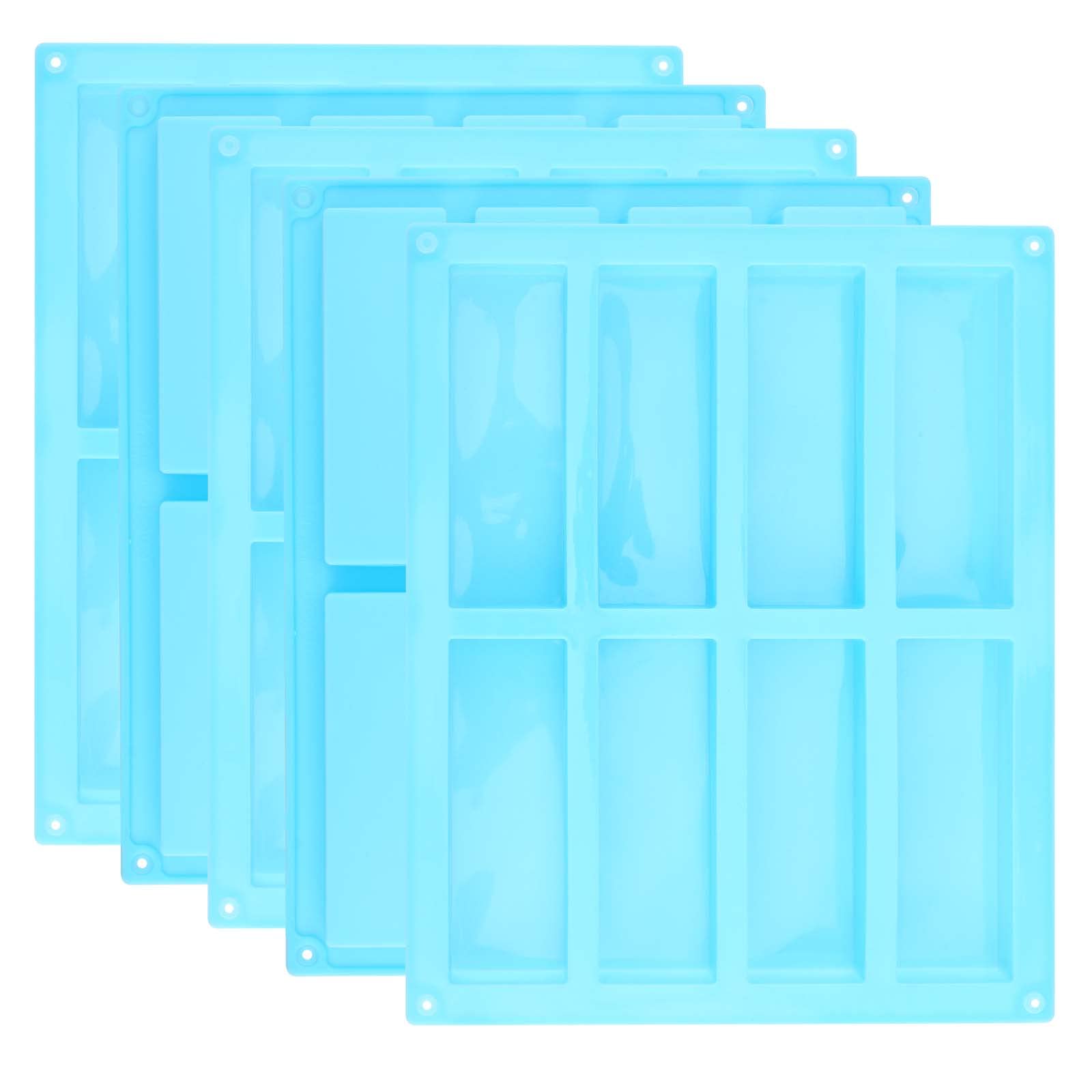 HEIHAK 5 PCS Silicone Bar Mould, 8 Cavity Rectangle Silicone Mould Cereal Bar Mould Silicone Cake Mould for Handmade Soap, Ice Cube and Cheesecake, Blue