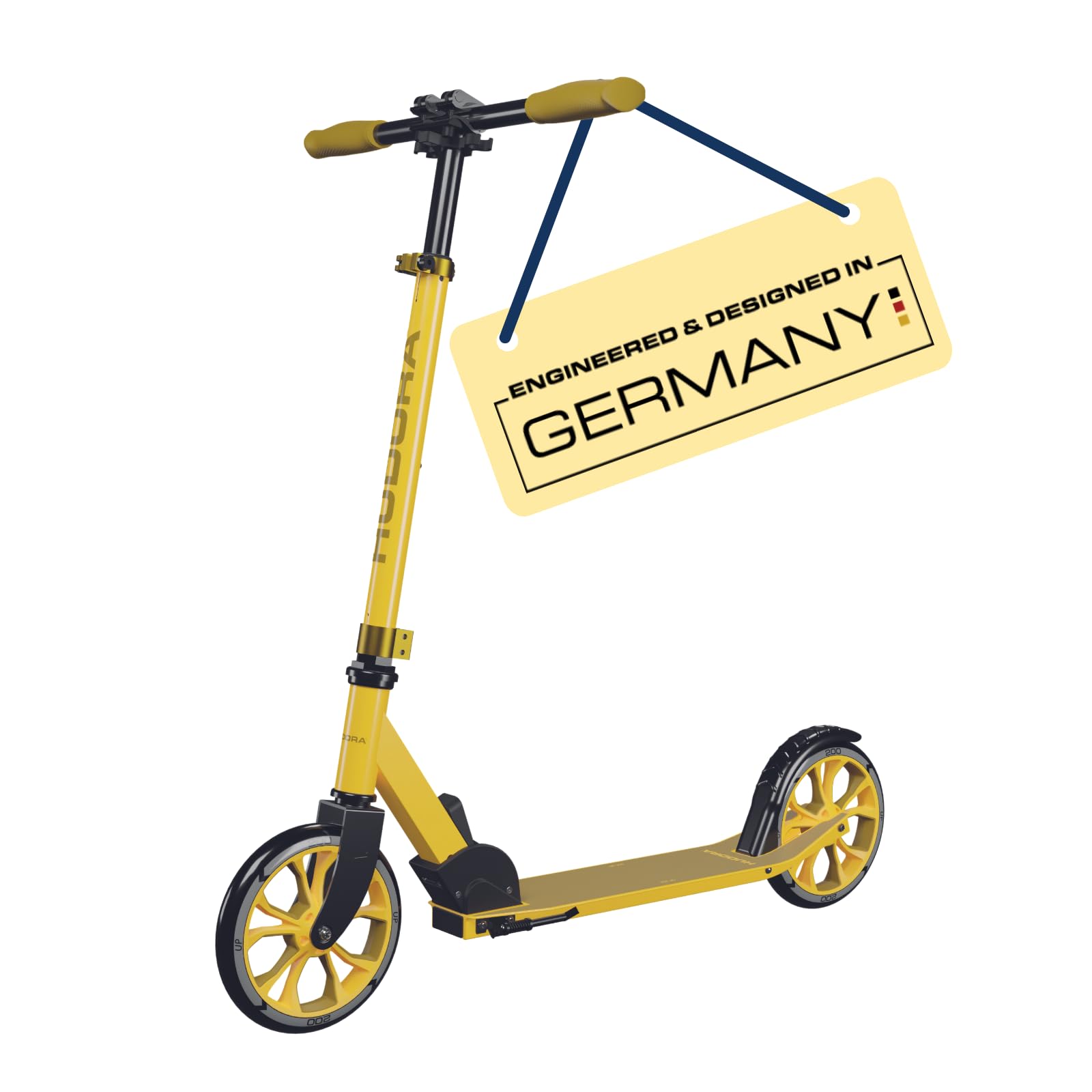 HUDORA Scooter Up 200 - Patinete de Aluminio silencioso para hasta 100 kg - Ajustable en Altura y Plegable - Patinete sin Vibraciones para niños, Adolescentes y Adultos