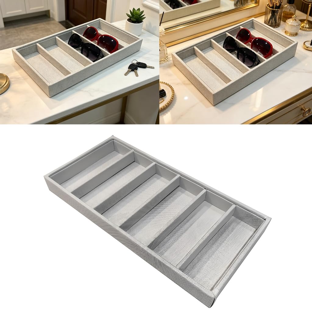 Scatola per occhiali da sole, vetrina, espositore per negozi, con base in legno e divisori imbottiti in velluto