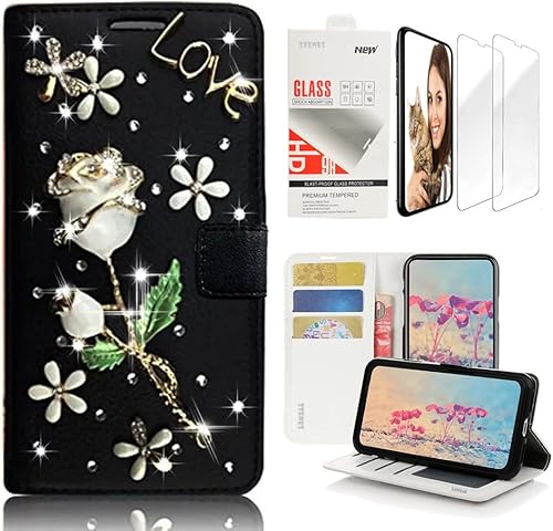 STENES Bling - Funda tipo cartera compatible con Samsung Galaxy Note 9, 3D, hecha a mano, diseño floral, con correa para la muñeca y protector de