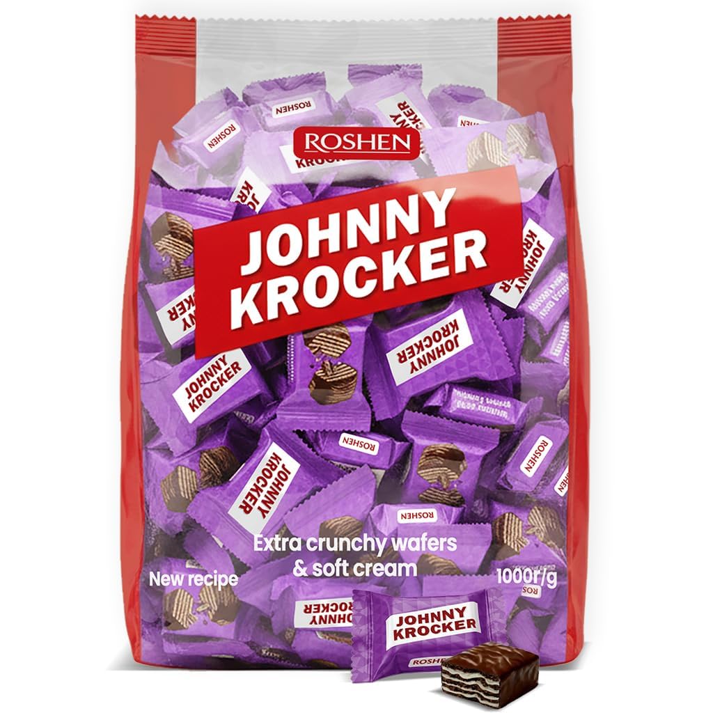 Roshen Johnny Krocker Chocolate Wafers – 2.2 lb (1kg) Bulk Pack of Individually Wrapped Crispy Wafers with Choco Cream – Classic European Snack, Dessert, Candy Treat
