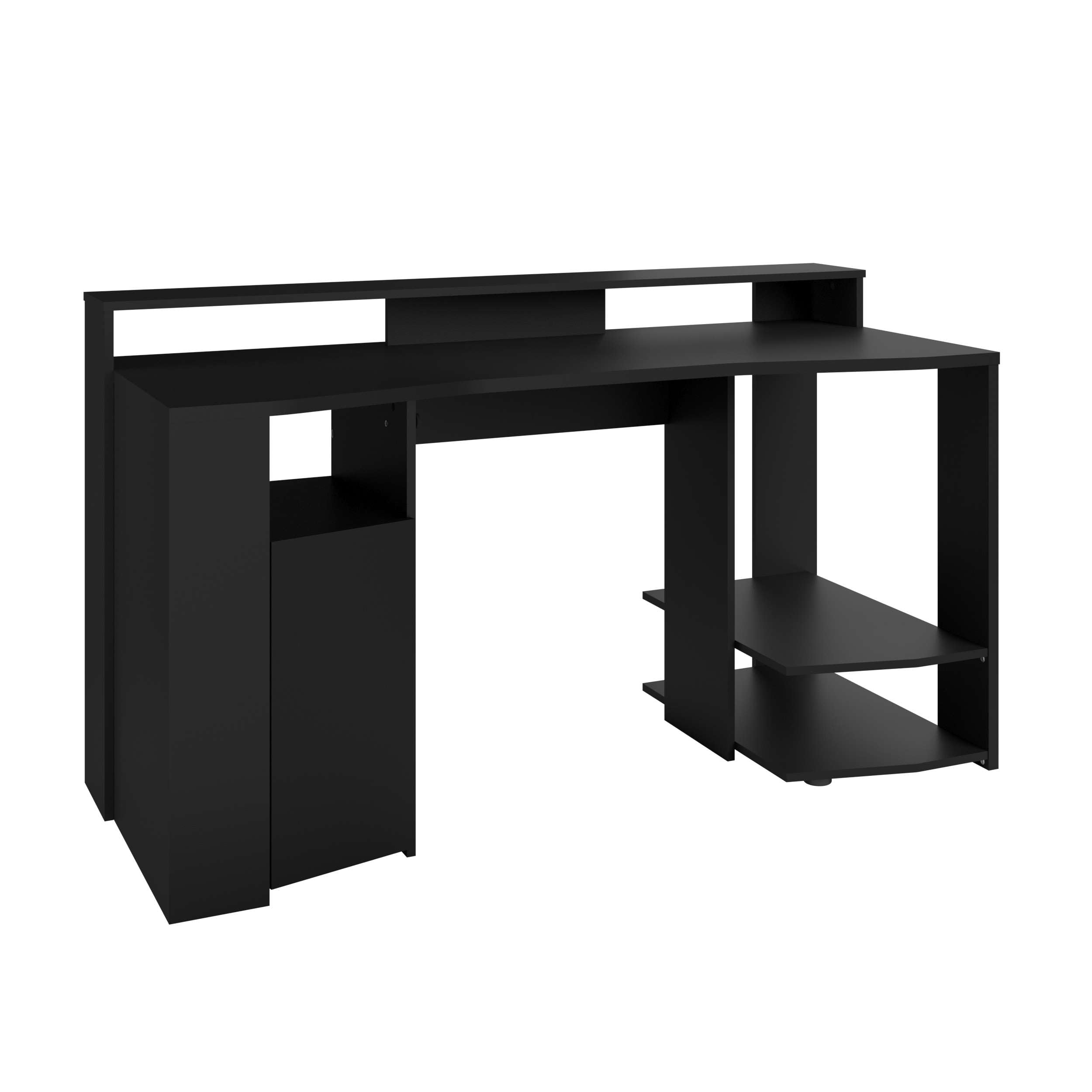 Miroytengo Table gaming couleur noire avec LED incluse Setup Gamer Bureau ordinateur style moderne Meuble 87 x 152 x 62 cm