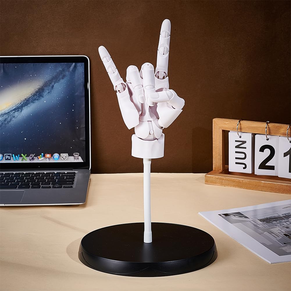 UNICRAFTALE Figure de Main Flexible en Plastique avec Articulations pour Artistes Mannequin de Dessin avec Base Ronde Modèle de Main Blanc pour Esquisser Peinture Décor de Bureau Domestique 21x36cm
